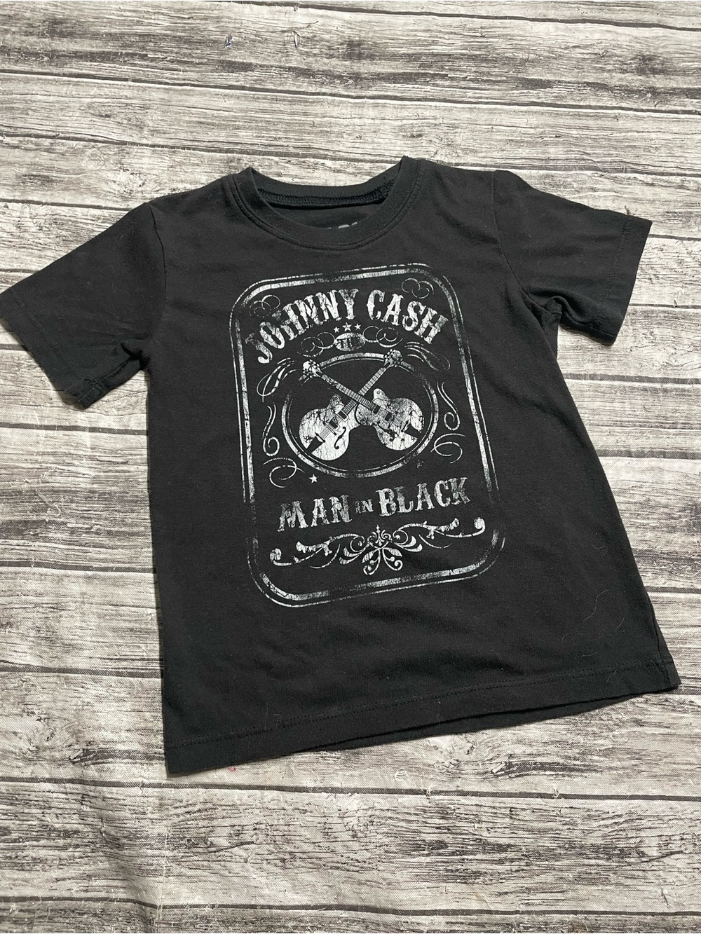 Youth 5T Johnny Cash Man On Black Graphic Tee Good Condition Minor Wear as pic